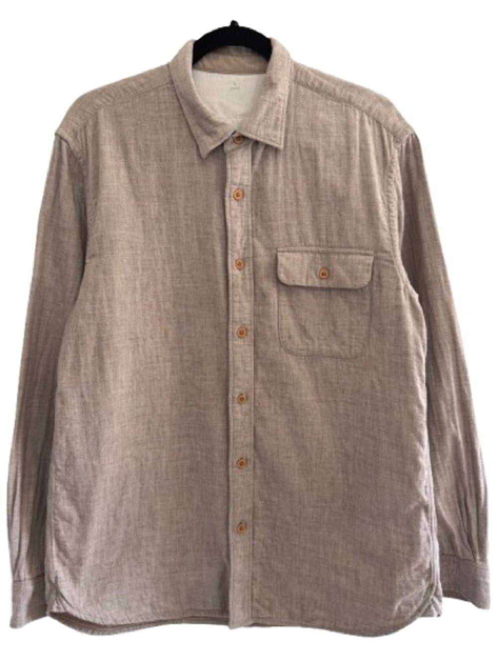 Muji Yak Mix Cotton Flap Pocket Shirt Button Down Long Sleeve Slim Fit Beige
